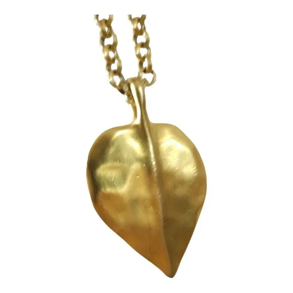 Vintage 1980s/90s GIVENCHY MATTE Gold Tone Textured Leaf Chain Necklace 36" - Picture 4 of 5